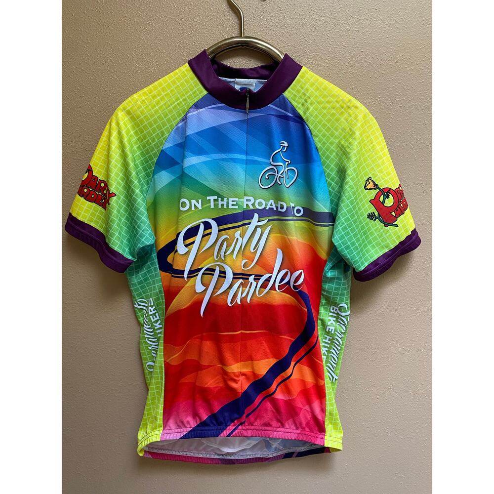 Voler Shirt Jersey Cycling Touring Full Zip Colorful Party Pardee Men's Size Lg